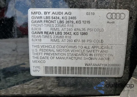2019 Audi Q5 Premium from USA, damaged, VIN WA1ANAFY3K2088990